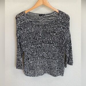 Eileen Fisher Black & White Marled Knit Top, Size medium, Grannycore, Coastal